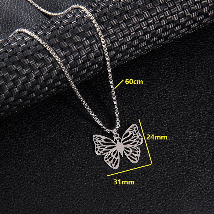 Butterfly pendant necklace, Korean ins sweet cool style stainless steel simple light luxury clavicle chain wholesale