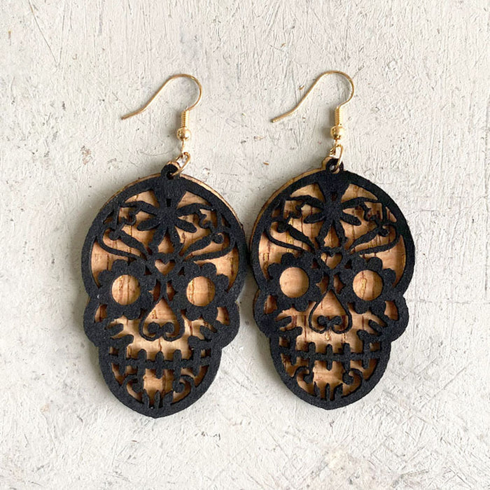 Korean Velvet Tree Bark Earrings with Mexican Day of the Dead Tree of Life Design