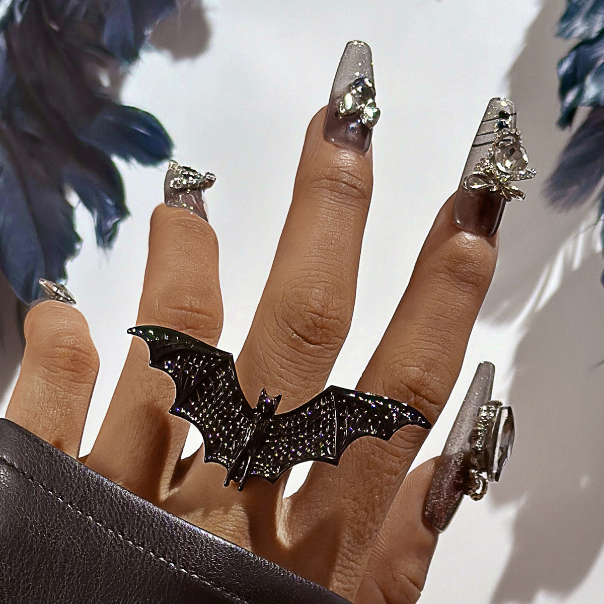 Halloween retro dark bat Gothic personality ring for women