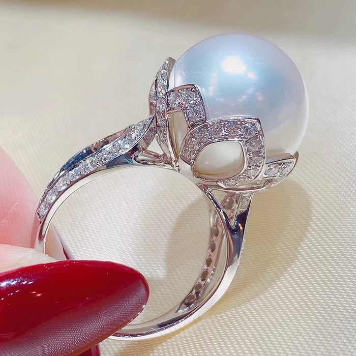 Baroque pearl ring female flower holder light luxury ring