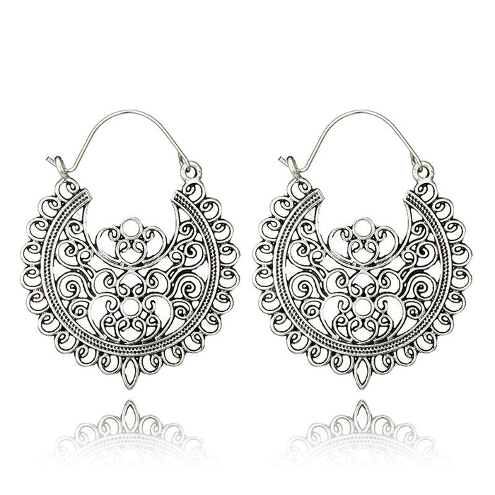 Retro ethnic style hollow flower earrings versatile carved earrings