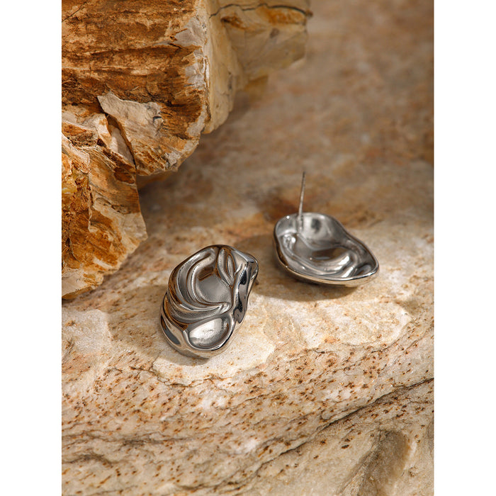 Stainless Steel Irregular Wave Earrings - Trendy Square Titanium Steel Studs