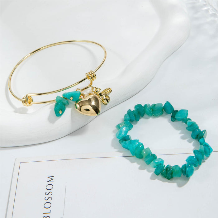 Blue Shell String Bracelet Set with Beach Ocean Charm - Four Pieces