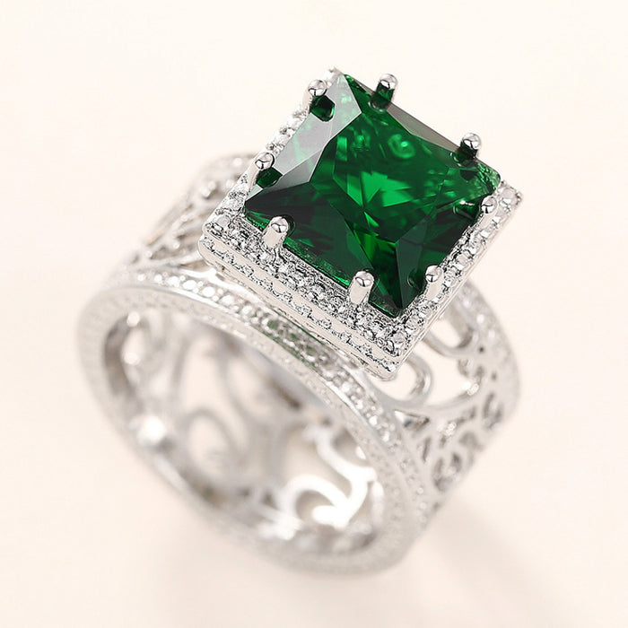 Zircon square micro-inlaid zircon ring for women elegant design