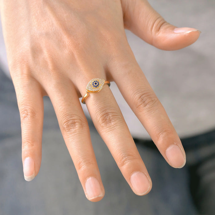 Wholesale diamond-encrusted blue-eyed evil eye rotating ring