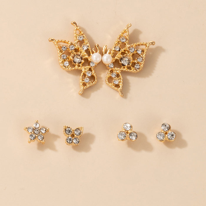 Butterfly full diamond multi-hole earring combination personality trendy set