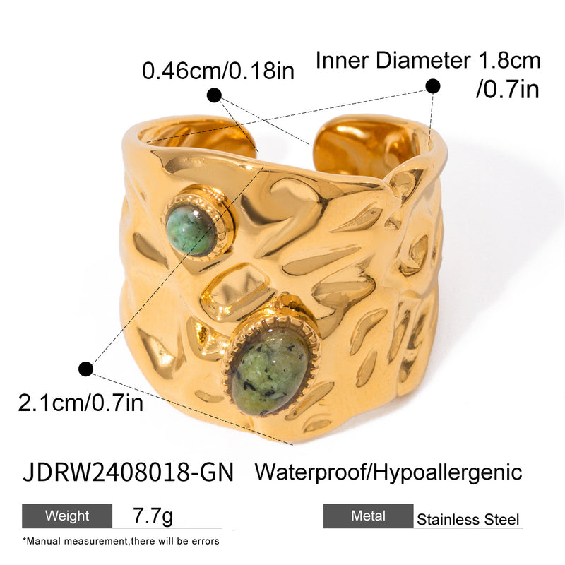 Anillo abierto de acero inoxidable con turquesa