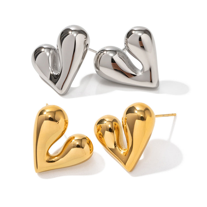 18K Gold Stainless Steel Stud Earrings - Liquid Heart Design Jewelry