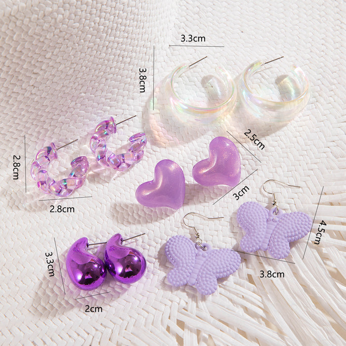 Purple Heart Acrylic Earrings Butterfly Earrings 10-piece Set