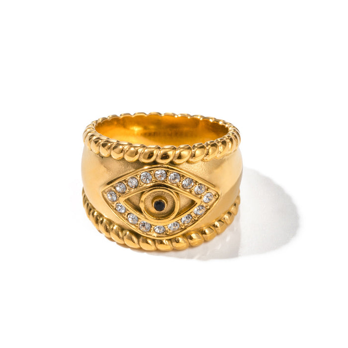 18K Gold Stainless Steel Devil's Eye Ring with Black Zircon Inlay