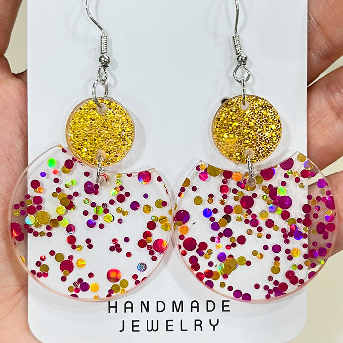 Geometric glitter clear acrylic earrings - wallojewerly 