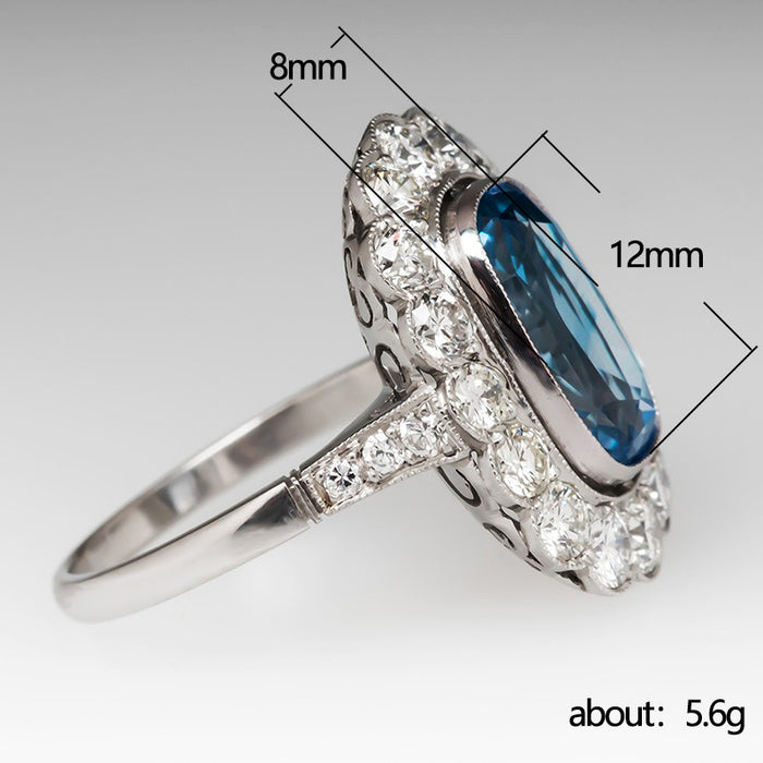 Inlaid aquamarine zircon ring for women anniversary dinner ring jewelry