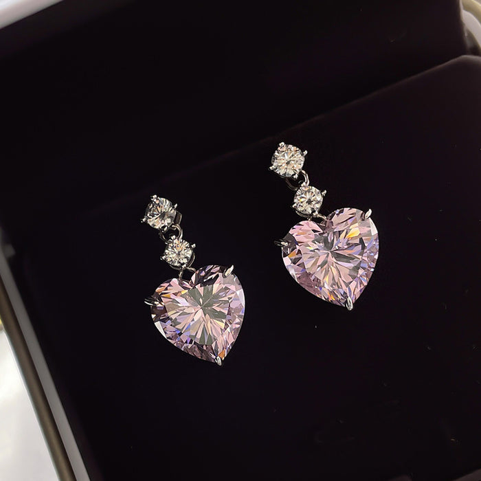 Super shiny heart earrings, exquisite college style earrings