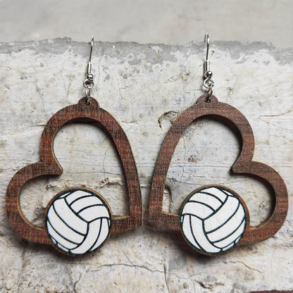 Ball sports wooden earrings