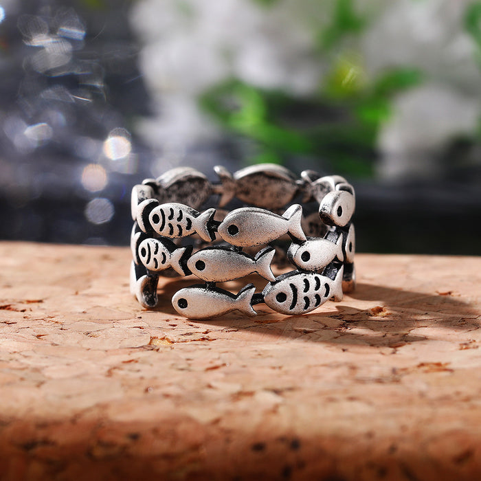 Vintage distressed wide three-layer fish ring cute ring