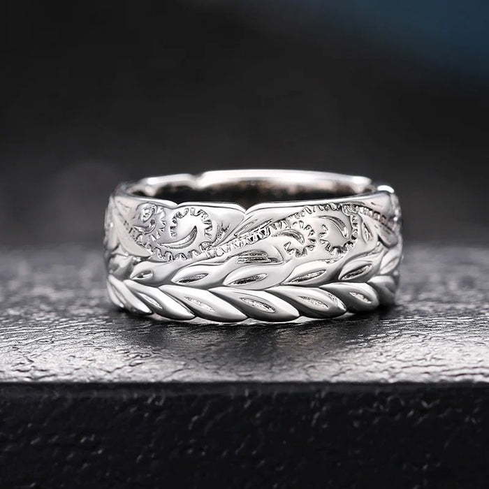 Anillo envuelto en hojas de vid, anillo con textura de planta europea y americana, regalo de aniversario de boda dominante