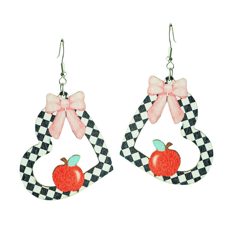 Wooden school apple earrings