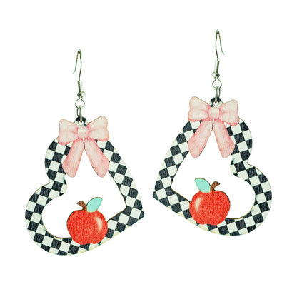 Wooden school apple earrings