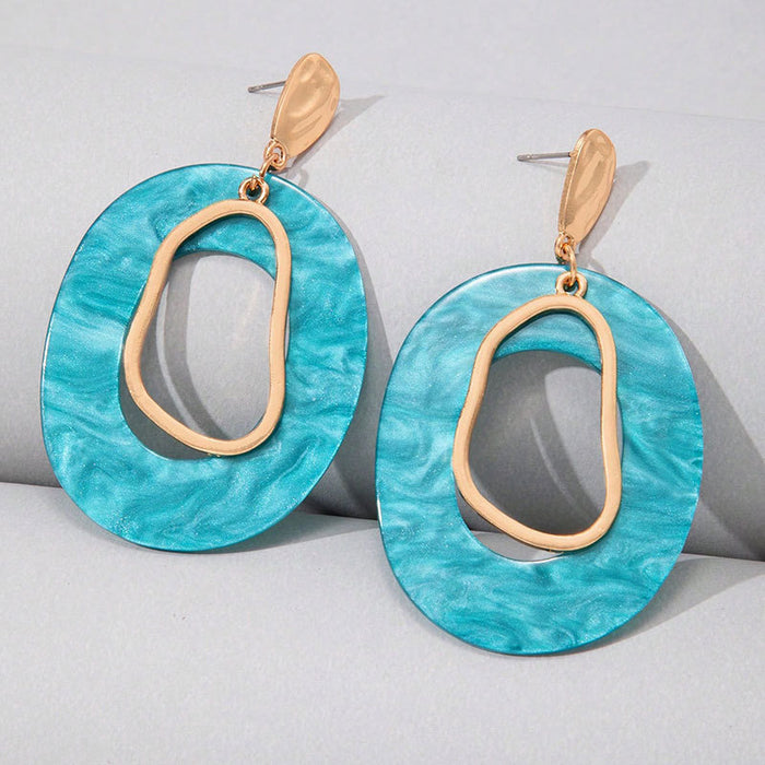 Japanese and Korean Hong Kong style temperament geometric earrings retro resin acrylic circle earrings for women