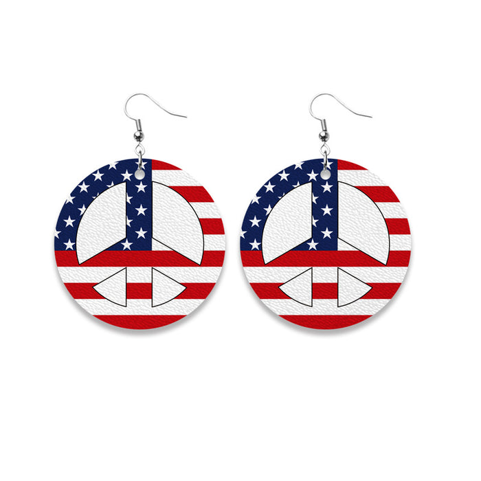 New Wholesale Earrings with Tie-Dye, American Flag, and Peace Sign on PU Leather