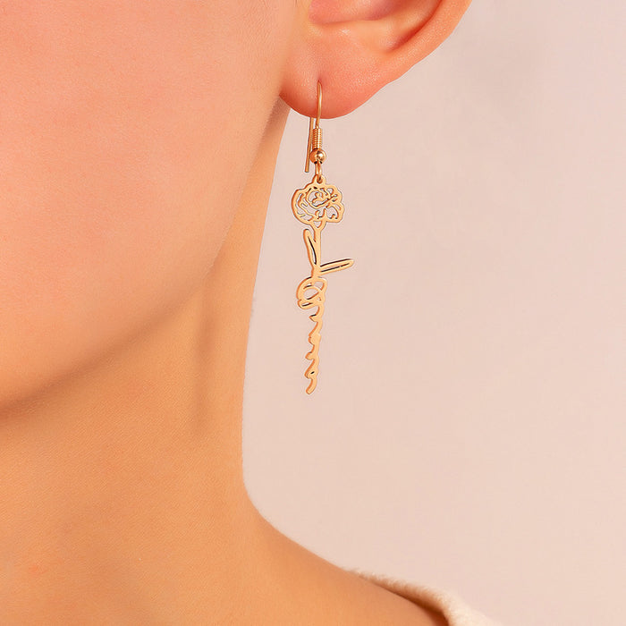 Alloy Rose Hollow Ear Hook Geometric Flower Earrings