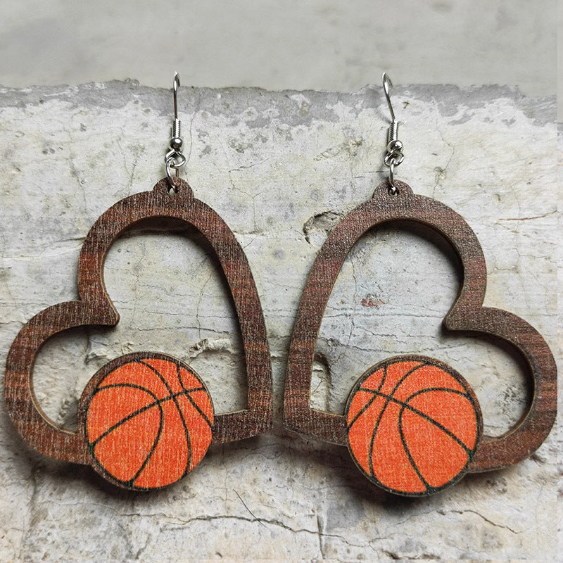 Ball sports wooden earrings