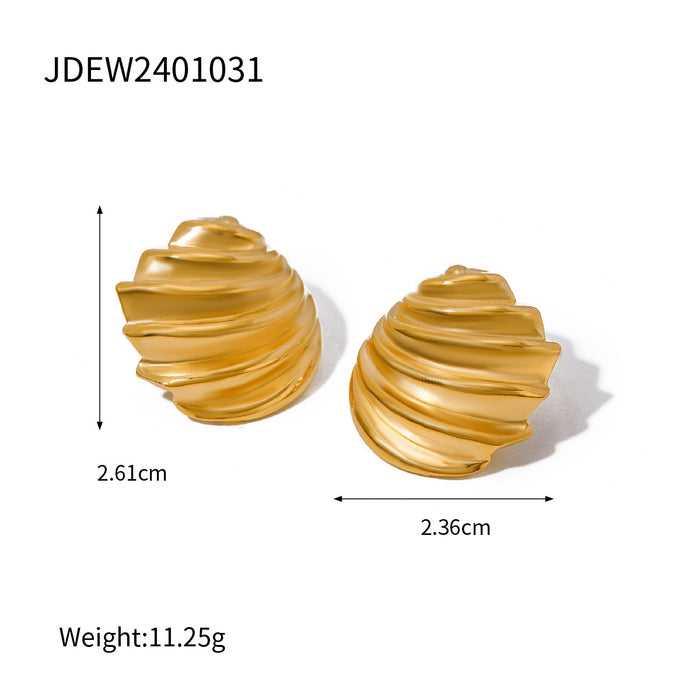 18K Gold Plated Stainless Steel Wave Pattern Stud Earrings - High-End Design Tarnish-Resistant Jewelry