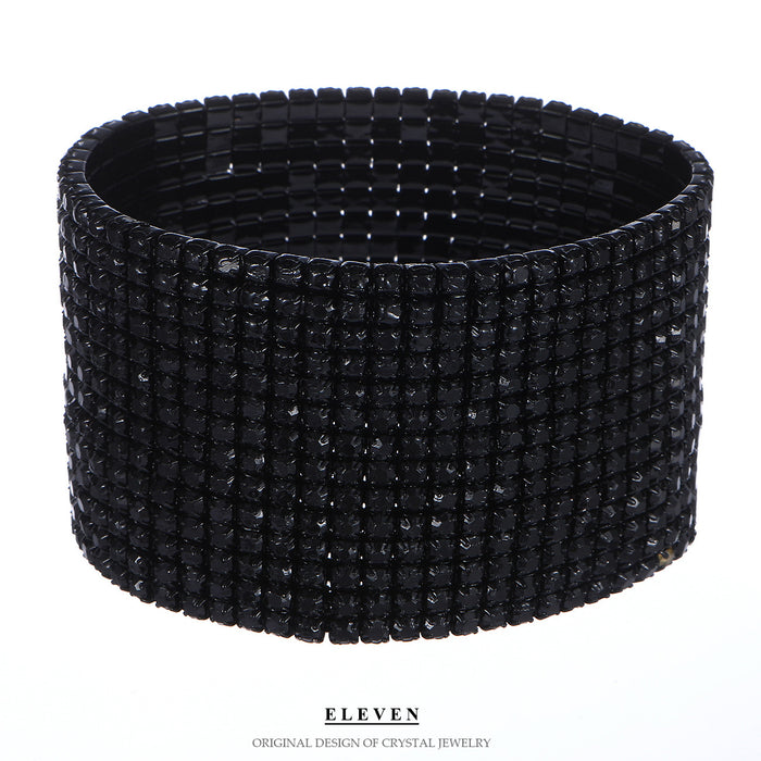 Classic Black Rhinestone Elastic Bracelet - Bold and Exaggerated Style for Trendy Women