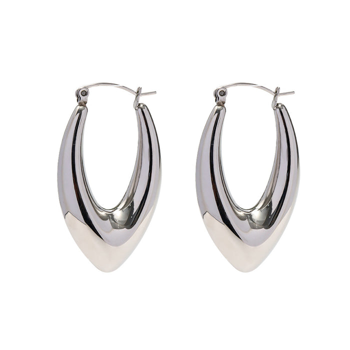 Stainless Steel French Style Smooth Hollow Hoop Earrings - Fashionable Circle Earrings for Women