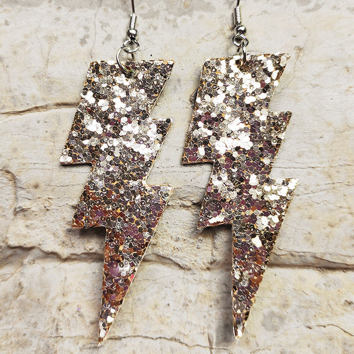 Carnival Style Glitter Lightning Leather Earrings with Bold Design