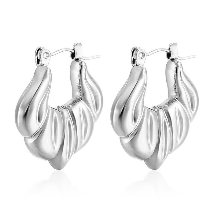 18K plated stainless steel fan-shaped earrings French retro women's earrings