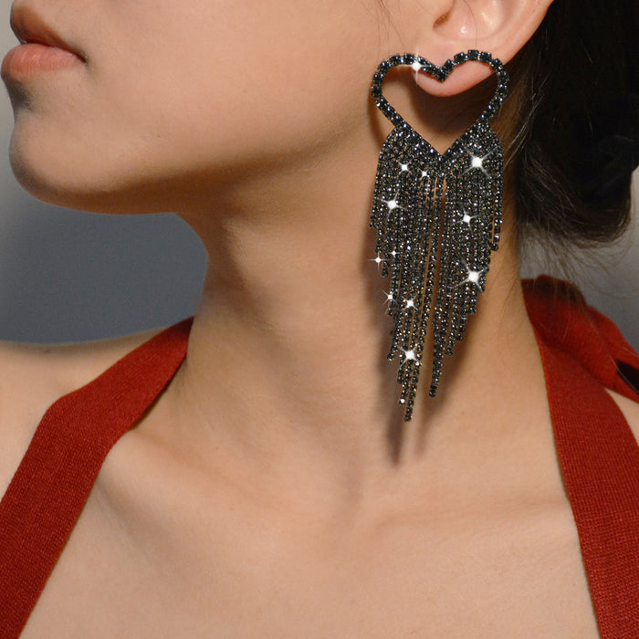 Exaggerated Rhinestone Tassel Earrings - Bold Long Dangles for a Chic Look