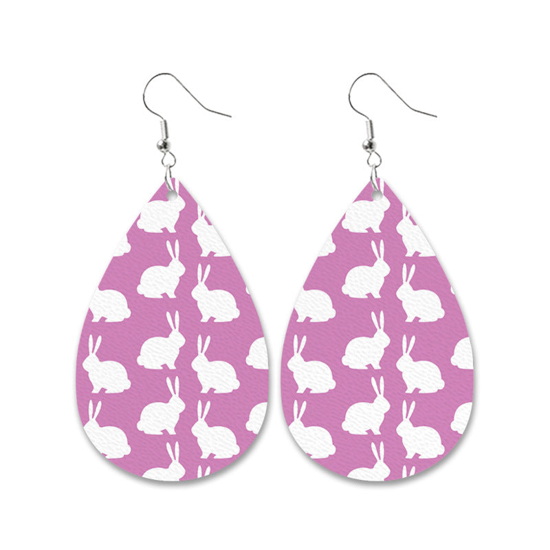 Easter Bunny Leather Earrings with Leopard Print, Checkered Pattern, and Carrot Design