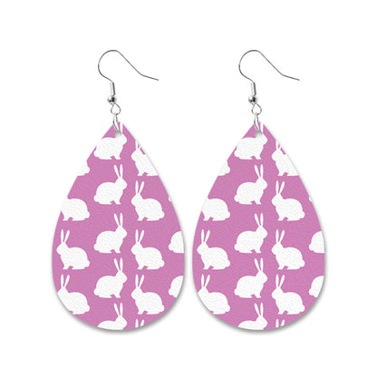 Easter Bunny Leather Earrings with Leopard Print, Checkered Pattern, and Carrot Design