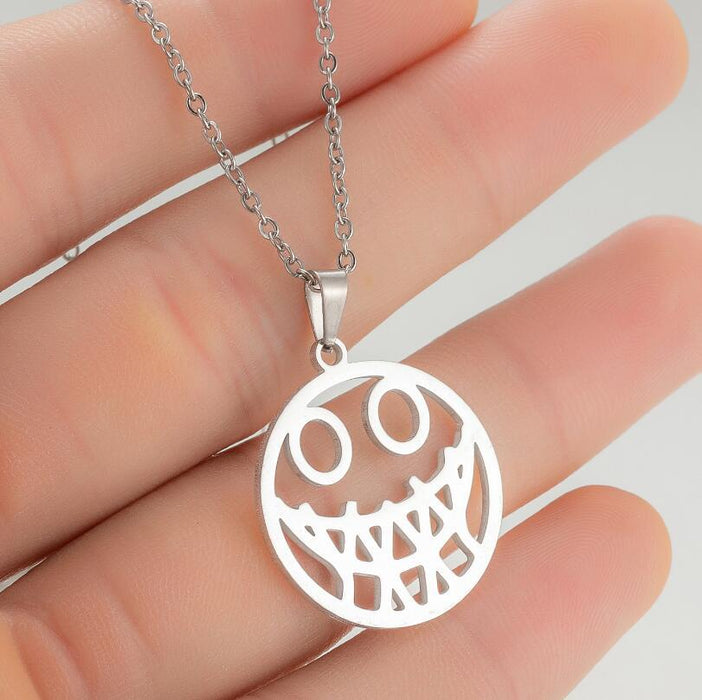 Halloween smiley ghost face necklace, geometric hollow round pendant trendy jewelry cross-border wholesale