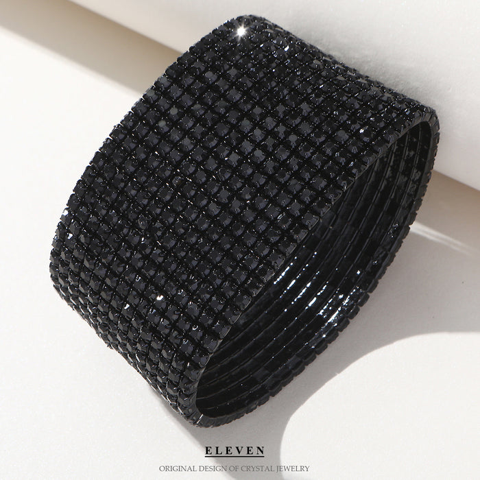 Classic Black Rhinestone Elastic Bracelet - Bold and Exaggerated Style for Trendy Women