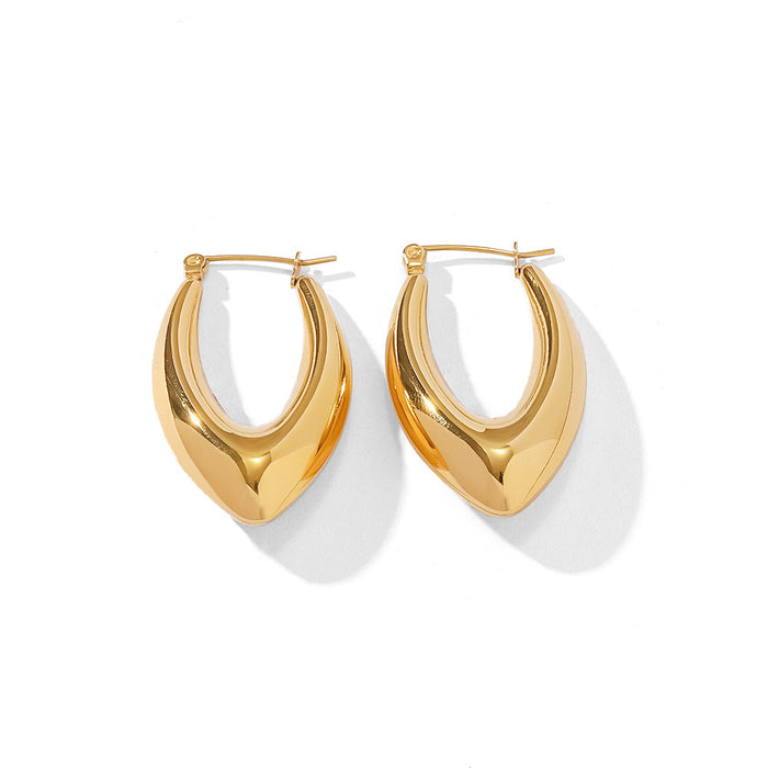 18K Gold Plated Stainless Steel French Style Smooth Hollow Hoop Earrings - Popular Fashion Jewelry for Women