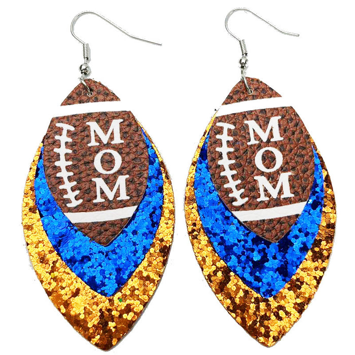 Football Mom Glitter Leather Earrings with Cheerleader Design