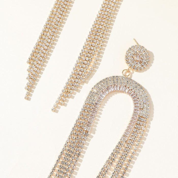 Exaggerated Rhinestone Hoop Earrings - Bold Long Dangles for a Modern Look