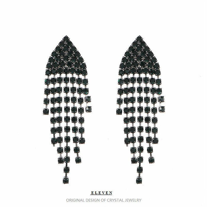 Vintage Full Rhinestone Tassel Earrings - Exaggerated Statement Jewelry