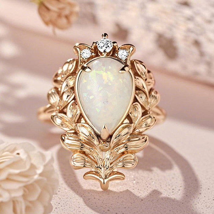 Anillo vintage de zafiro de imitación en forma de onda para mujer