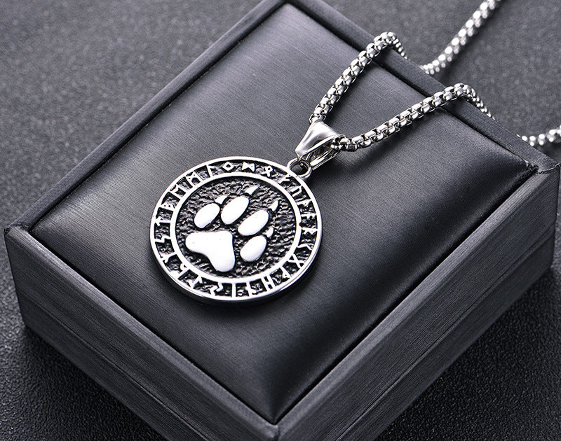 Pirate Viking Bear Paw Printed Stainless Steel Necklace - wallojewerly 