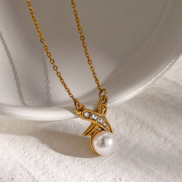 18K Gold-Plated Pearl Cross Pendant Necklace - Women's Vintage Jewelry