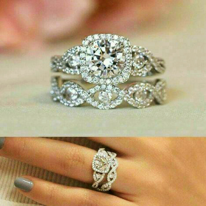 Round diamond couple ring set full of diamonds micro-inlaid luxury engagement jewelry ring