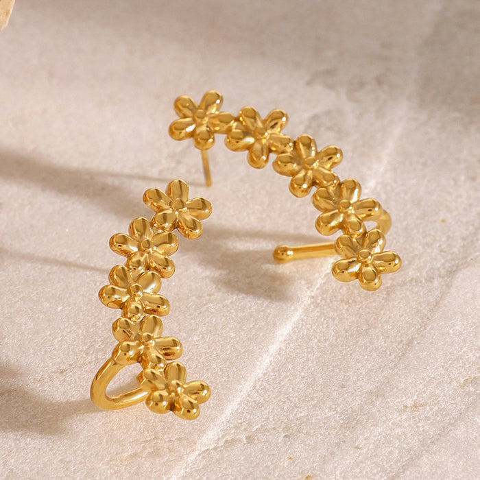 18k gold flower round earrings High-end ins style titanium steel design