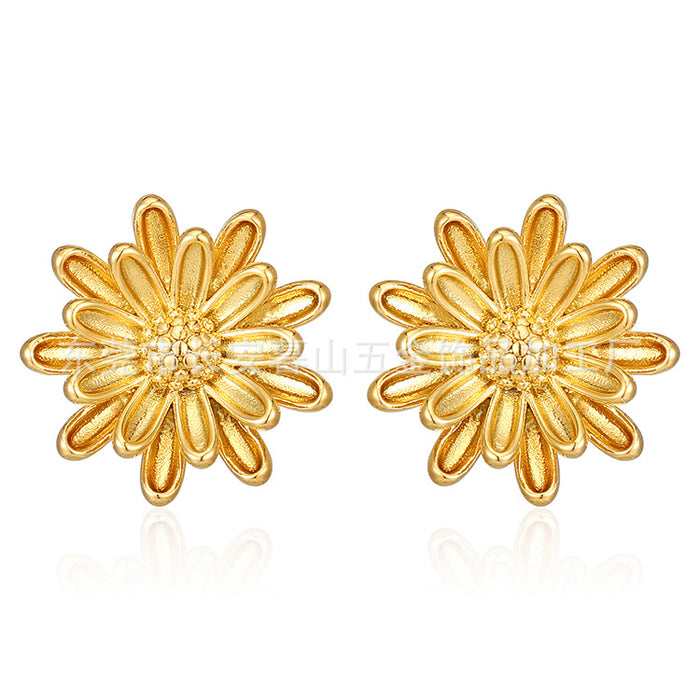 Chrysanthemum stainless steel earrings for women light luxury gold plated 18K earrings