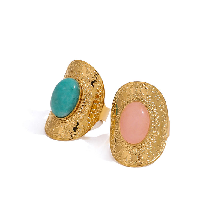 Stainless Steel Natural Stone Open Ring