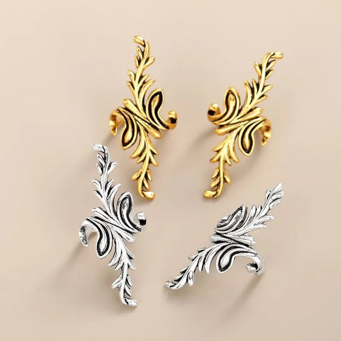 Patterned luxury earrings for non-pierced ears, plant ear clips