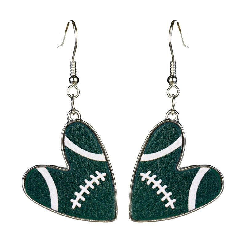 Football Heart Leather Earrings with Multicolor Football Mom Design