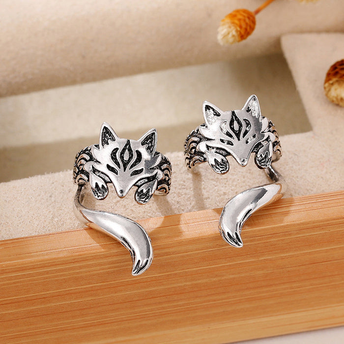 Cute fox ear clips fashionable antique silver earrings